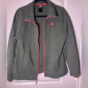 Green with pink zipper North Face jacket. Size XL